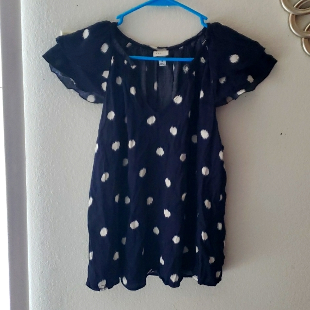 Navy Blue Polka Dot Capped Short Sleeve Blouse A New Day